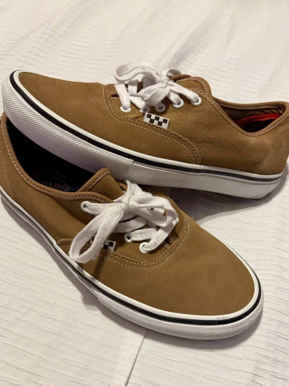 Vans Pop Cush Brown Suede Low-Top Sneakers with White Laces